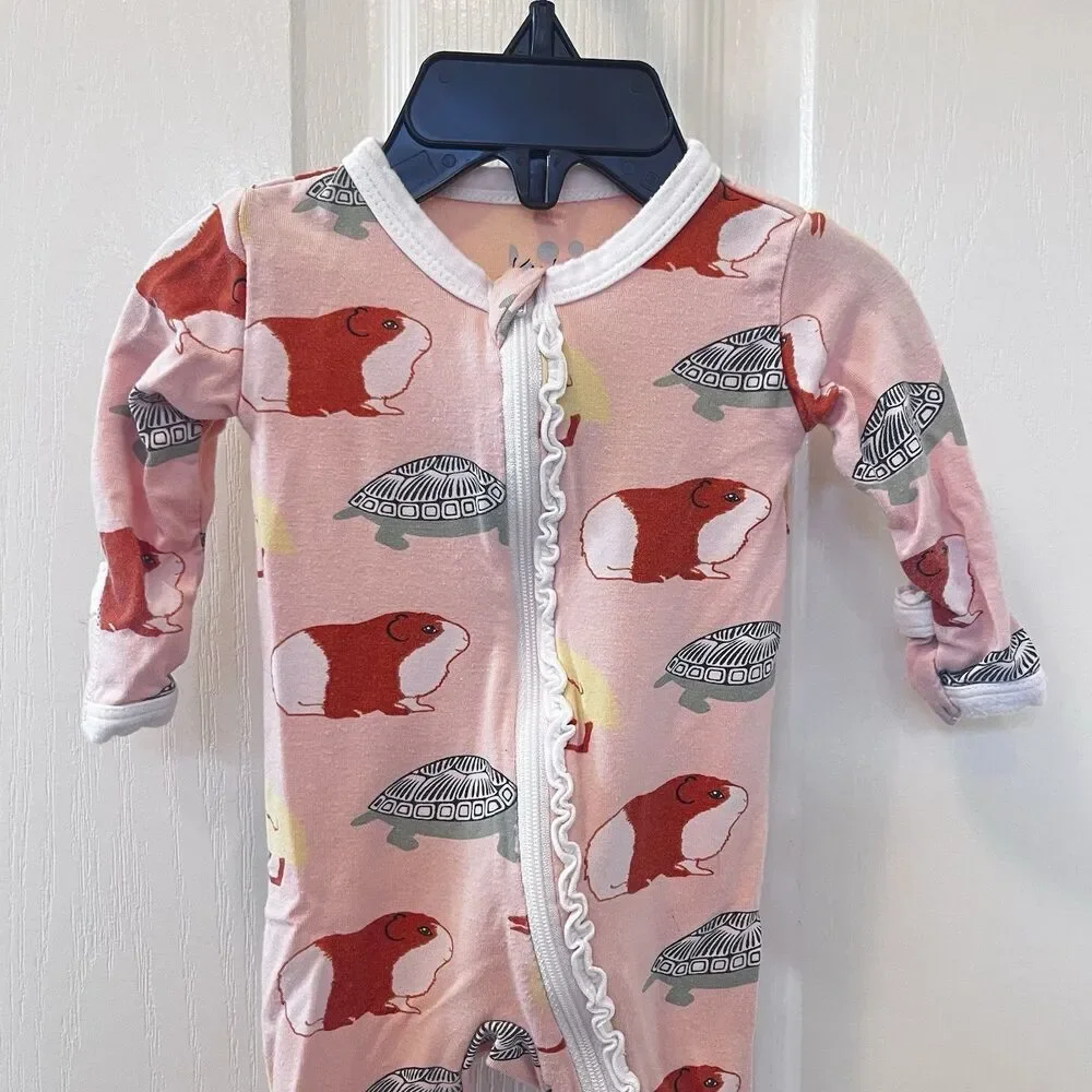 KicKee Pants Peach Blossom Pets Ruffle One Piece Footie Zippy Bamboo Newborn